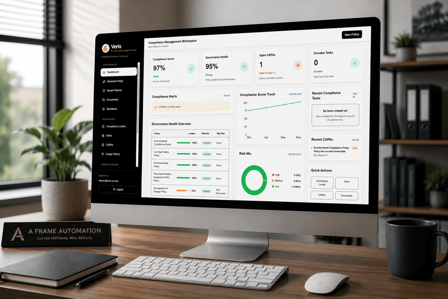 Veris dashboard on office computer screen